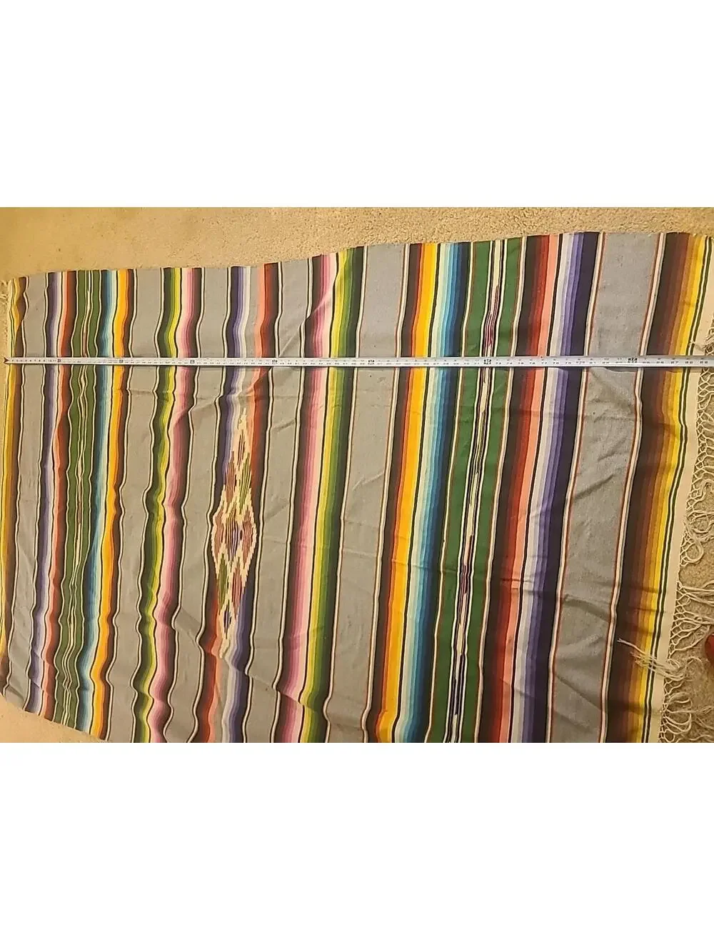 Vintage Cotton Loom Woven Blanket Throw Saltillo Serape Mexico 89